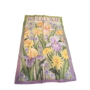 Toland Floral Welcome‎ house flag Purple Iris & Yellow Flowers home Decor garden